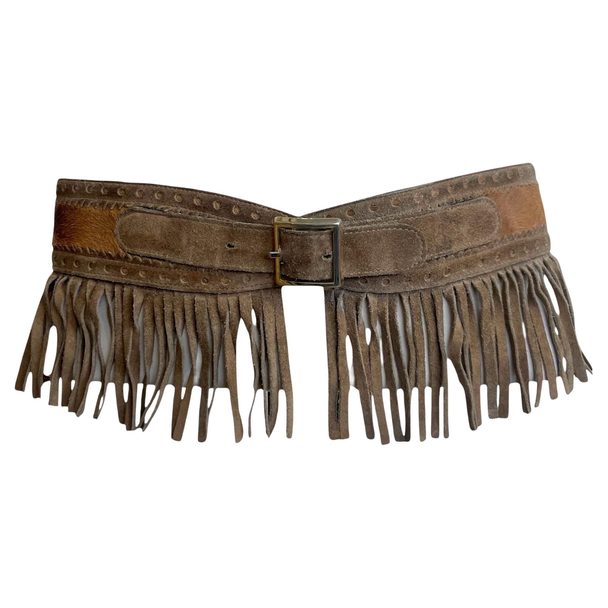 Yves Saint Laurent Safari-Gürtel aus Wildleder mit Fransen und Kalbsleder, 1970er Jahre im Angebot