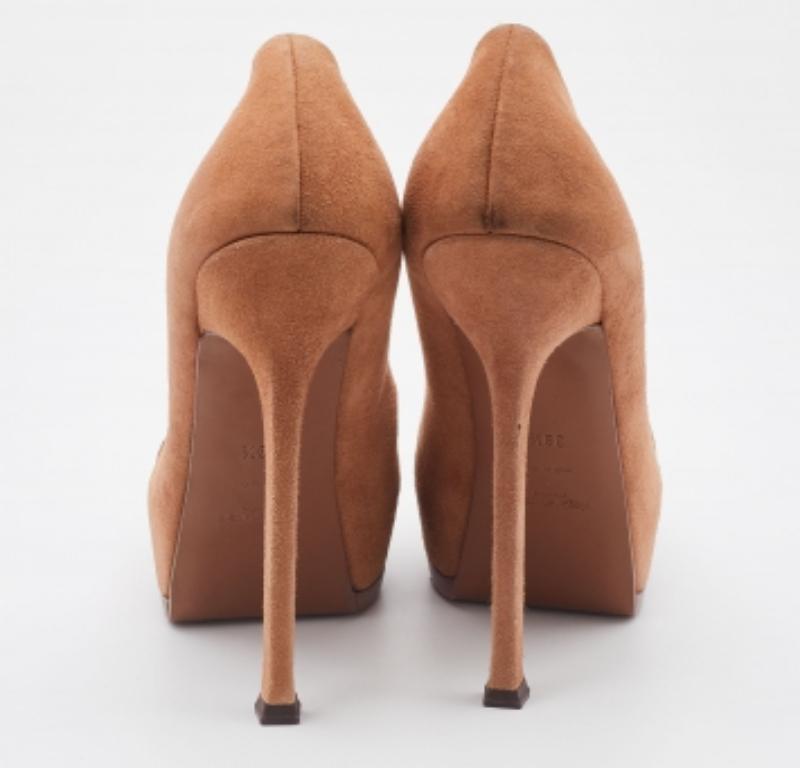 Yves Saint Laurent escarpins compensés Tribtoo à bout ouvert en daim verni, taille 39,5 Pour femmes en vente
