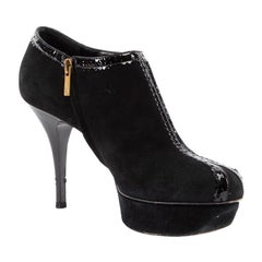 Yves Saint Laurent Suede with Patent Leather Trim Platform Booties Size UK 6