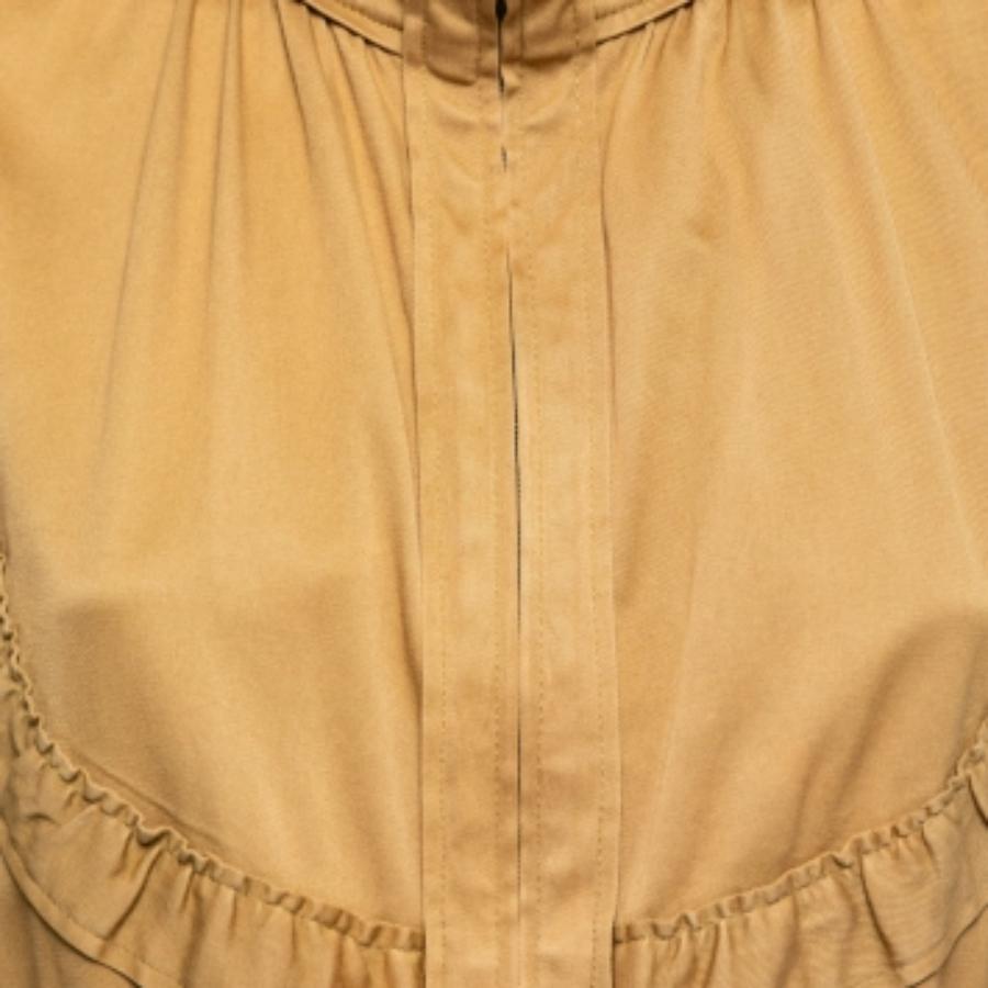 Yves Saint Laurent Tan Brown Cotton Ruffled Zip-Up Jacket L For Sale 1