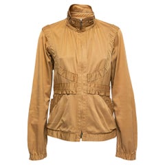 Yves Saint Laurent Tan Brown Cotton Twill Ruffled Zip-Up Jacket L