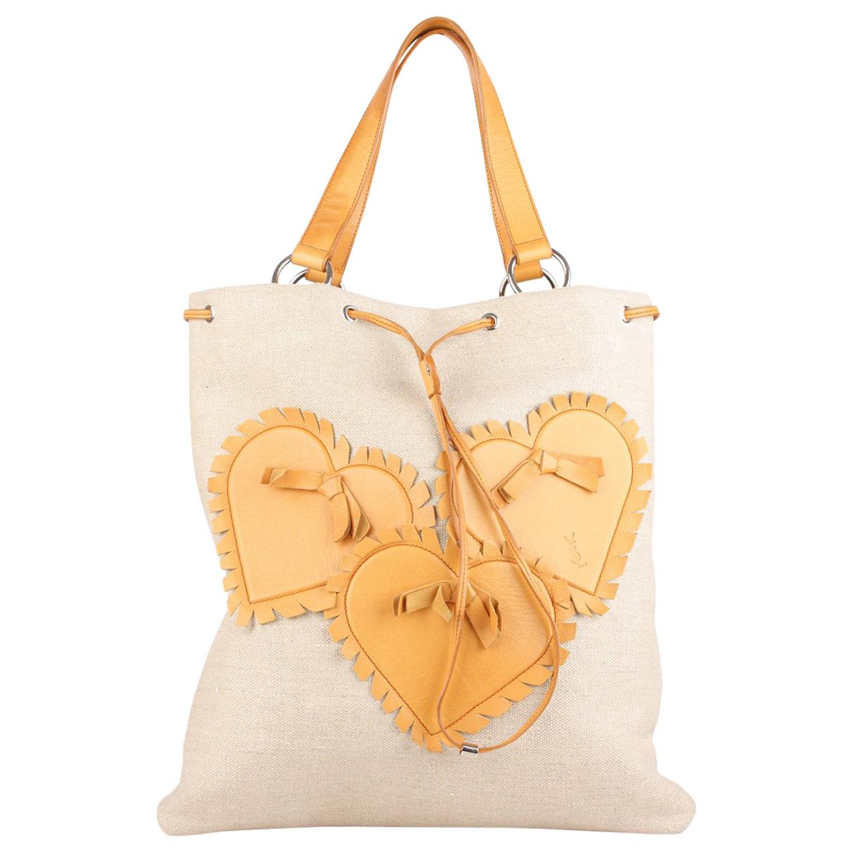 Yves Saint Laurent Tan Canvas and Leather Hearts Tote Bag