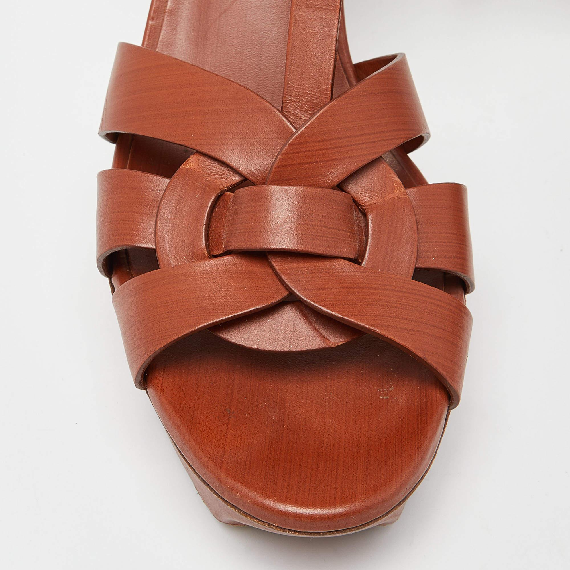 Yves Saint Laurent Tan Leather Tribute Platform Sandals Size 41 1