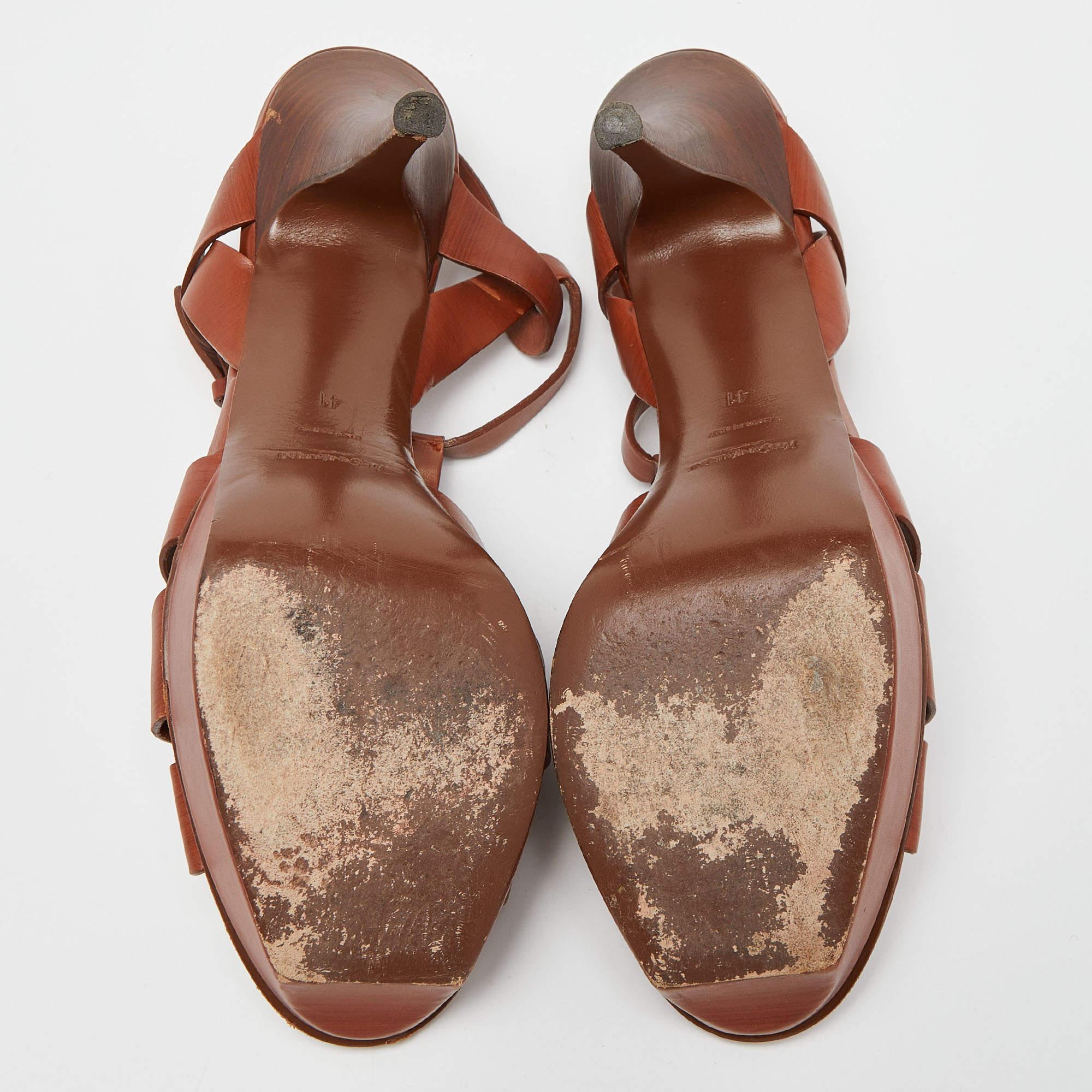 Yves Saint Laurent Tan Leather Tribute Platform Sandals Size 41 3