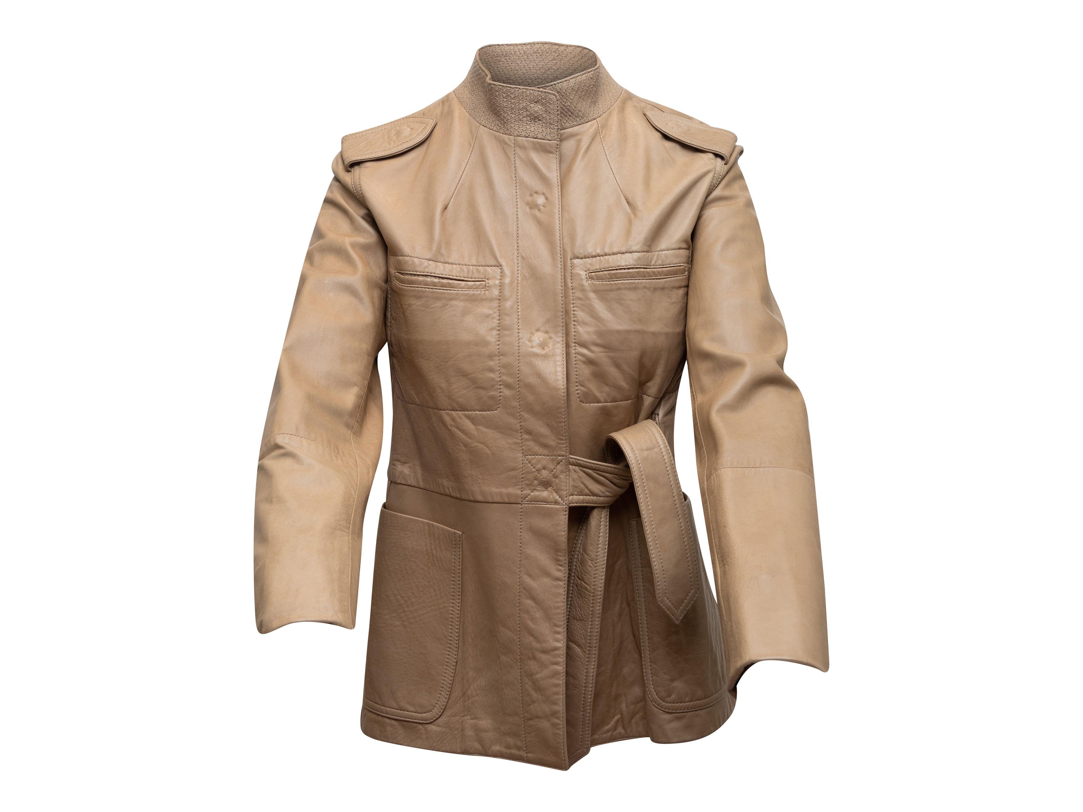 Brown Yves Saint Laurent Tan Stand Collar Leather Jackets