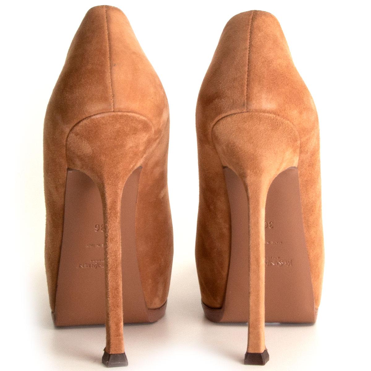 Chaussures à plateforme TRIBTOO YVES SAINT LAURENT en daim beige et brevet 36 Excellent état - En vente à Zürich, CH