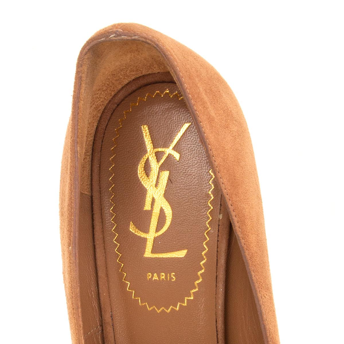 Chaussures à plateforme TRIBTOO YVES SAINT LAURENT en daim beige et brevet 36 en vente 1