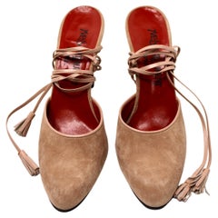 Yves Saint Laurent Tan Suede Vintage Lace Up Heels