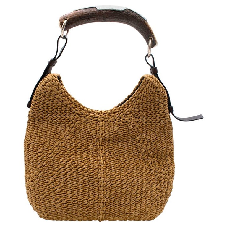 Yves Saint Laurent Tan Woven Mombasa Horn Bag 30cm at 1stDibs