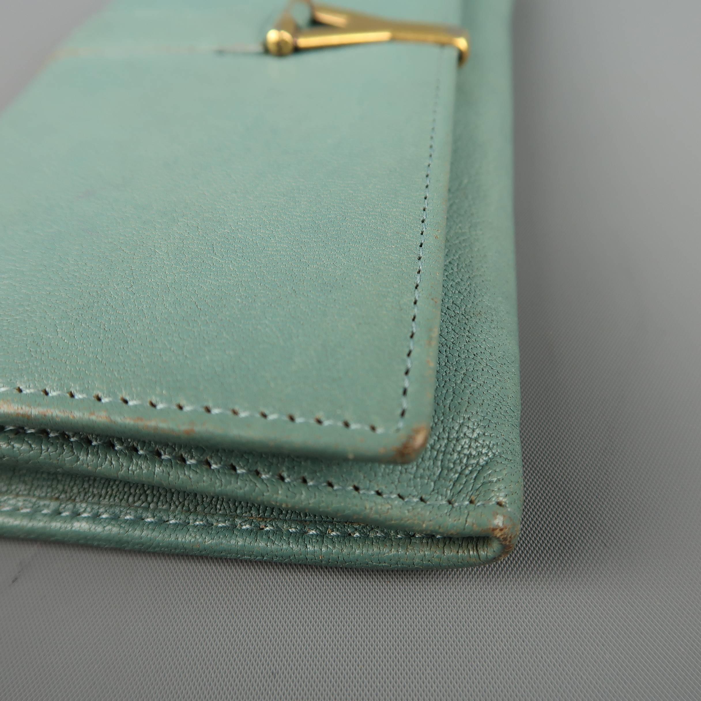 Gray YVES SAINT LAURENT Teal Blue Leather Gold Y Wallet