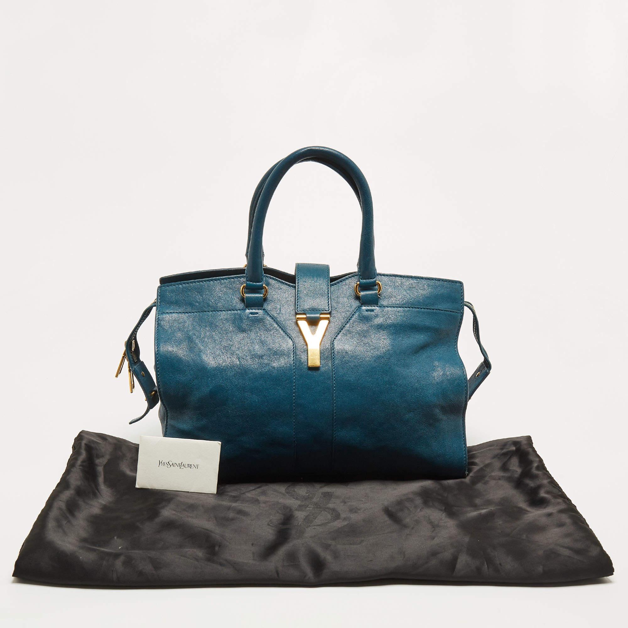 Yves Saint Laurent Teal Blue Leather Medium Cabas Chyc Tote 13