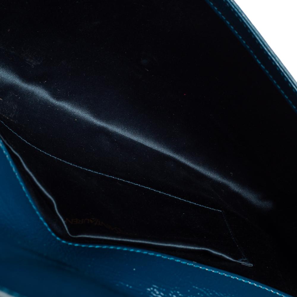 Yves Saint Laurent Teal Blue Patent Leather Belle De Jour Flap Clutch 3