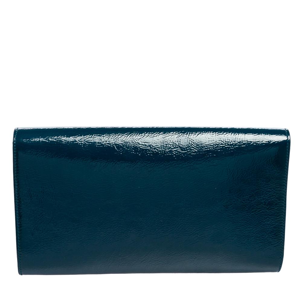 Yves Saint Laurent Teal Blue Patent Leather Belle De Jour Flap Clutch 4