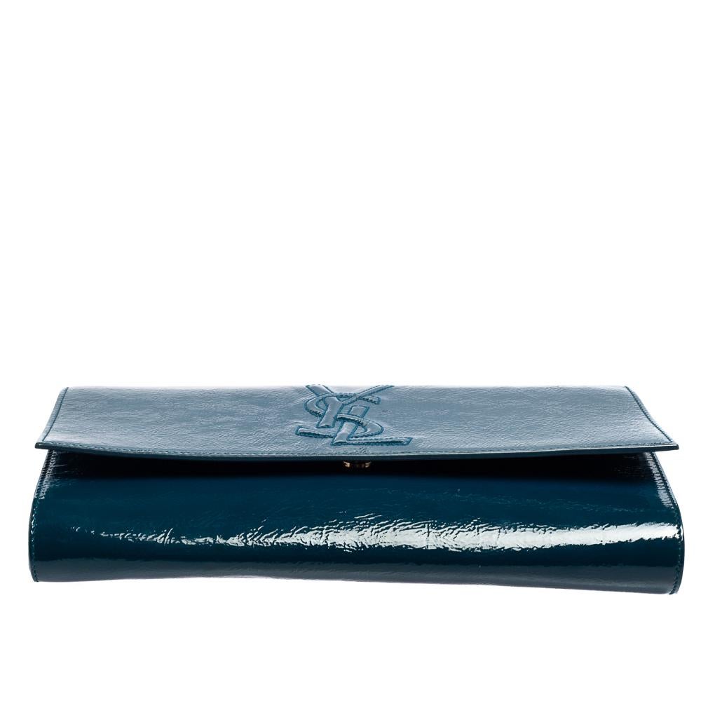 Yves Saint Laurent Teal Blue Patent Leather Belle De Jour Flap Clutch 6
