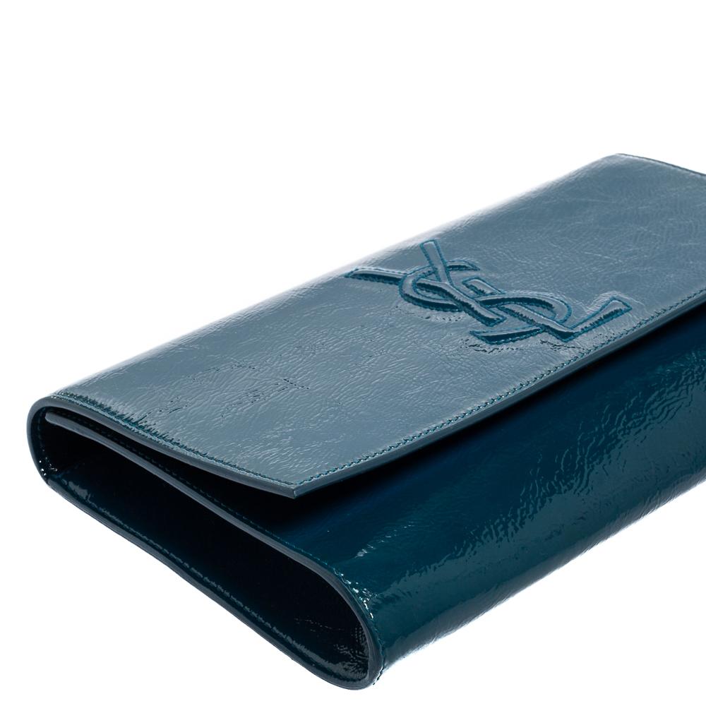 Yves Saint Laurent Teal Blue Patent Leather Belle De Jour Flap Clutch 1