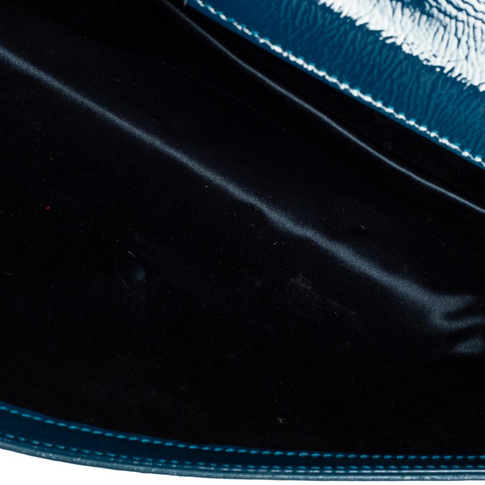 Yves Saint Laurent Teal Blue Patent Leather Belle De Jour Flap Clutch 2