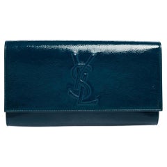 Yves Saint Laurent Teal Blue Patent Leather Belle De Jour Flap Clutch