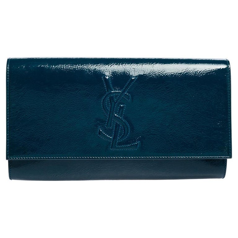 Yves Saint Laurent Teal Blue Patent Leather Belle De Jour Flap Clutch at  1stDibs