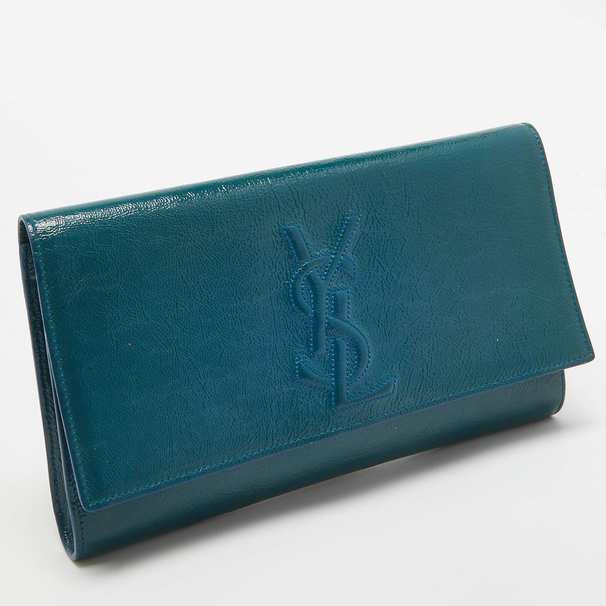 Blue Yves Saint Laurent Teal Patent Leather Belle De Jour Flap Clutch