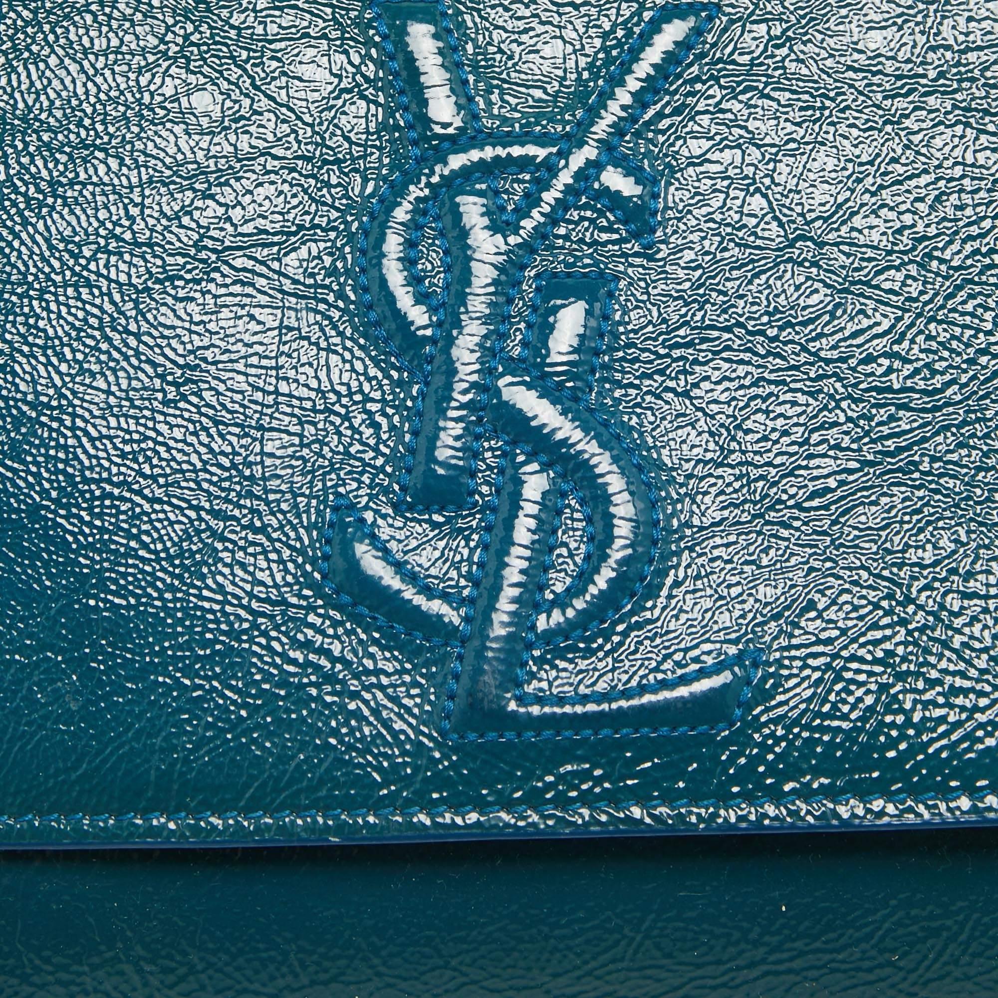 Yves Saint Laurent Teal Patent Leather Belle De Jour Flap Clutch 1