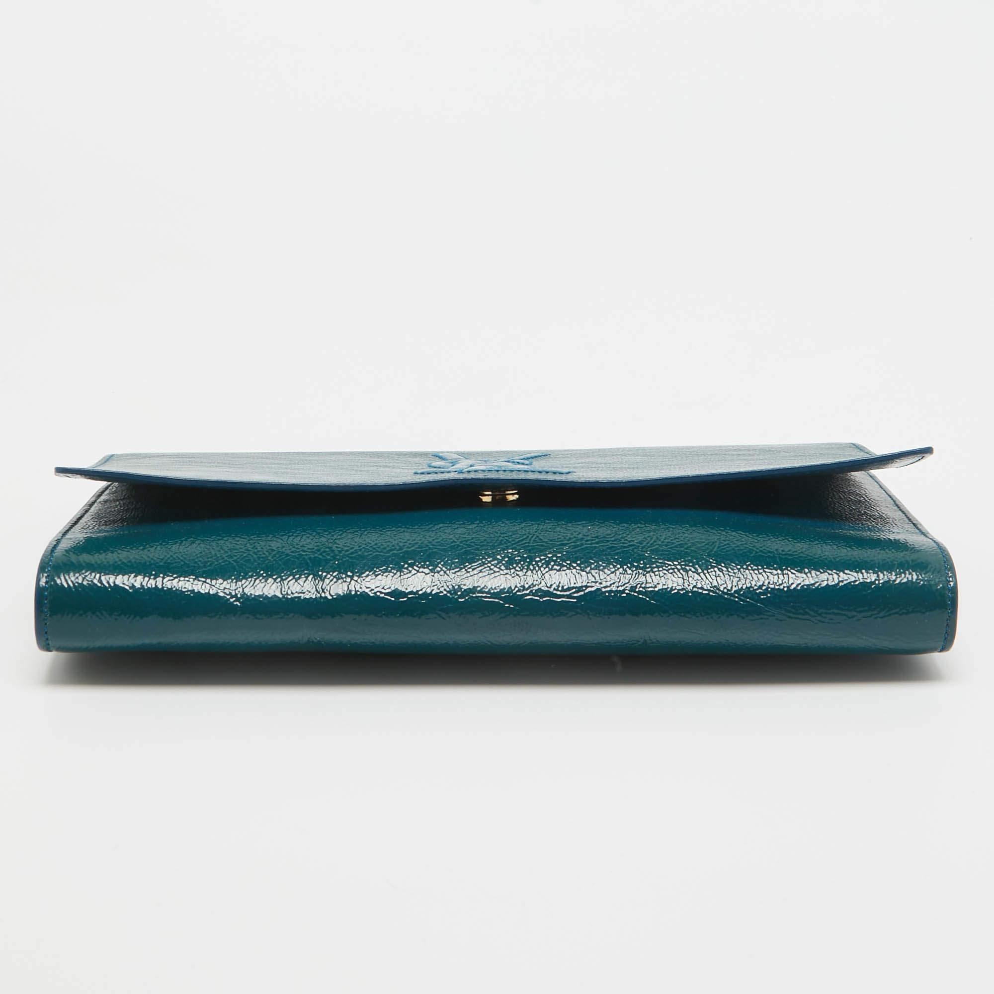Yves Saint Laurent Teal Patent Leather Belle De Jour Flap Clutch 2