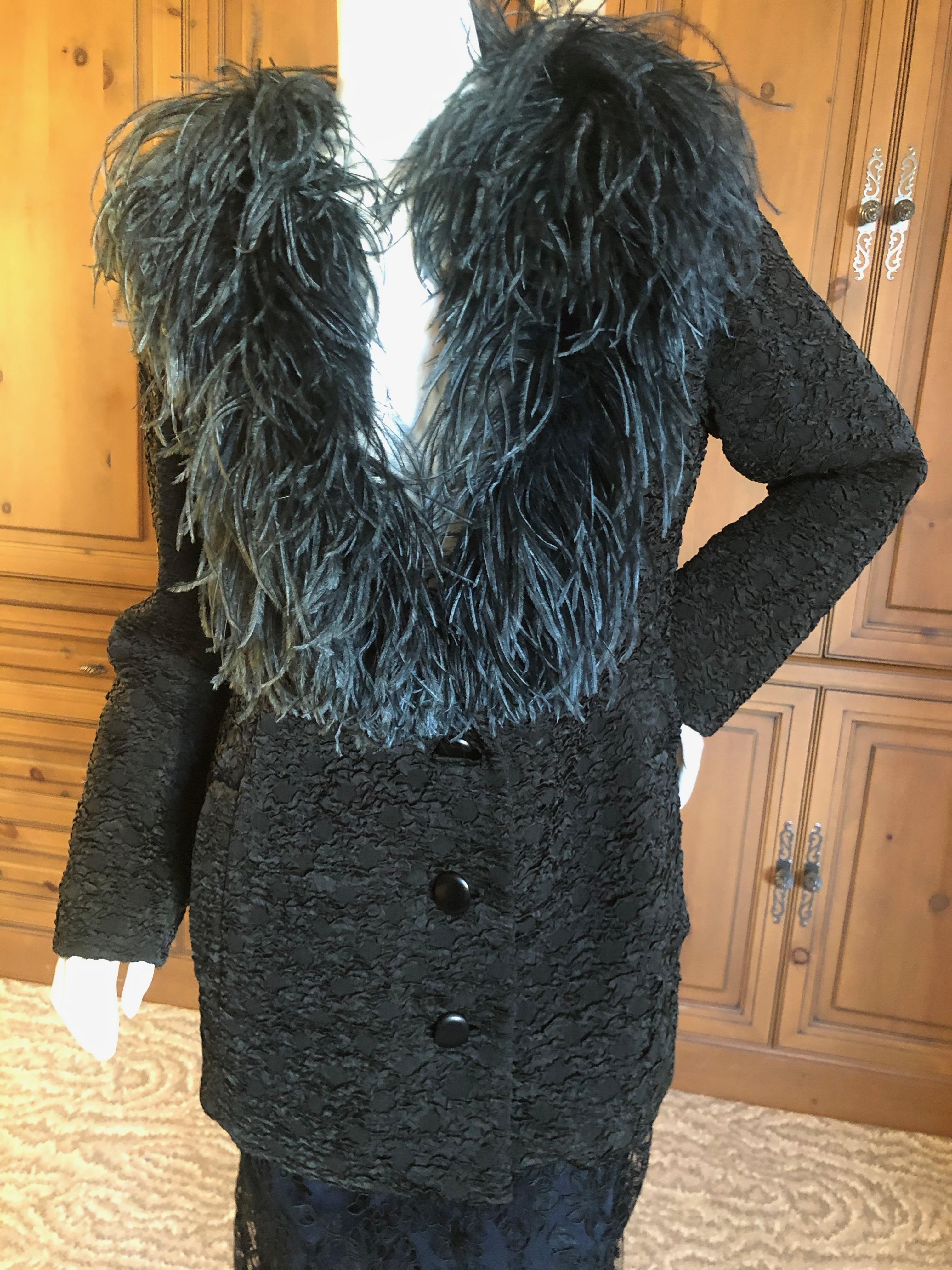 Yves Saint Laurent Textured Vintage 1980's Jacket  or Short Coat with Ostrich Feather Collar
Size 42,  but runs large
Bust 42