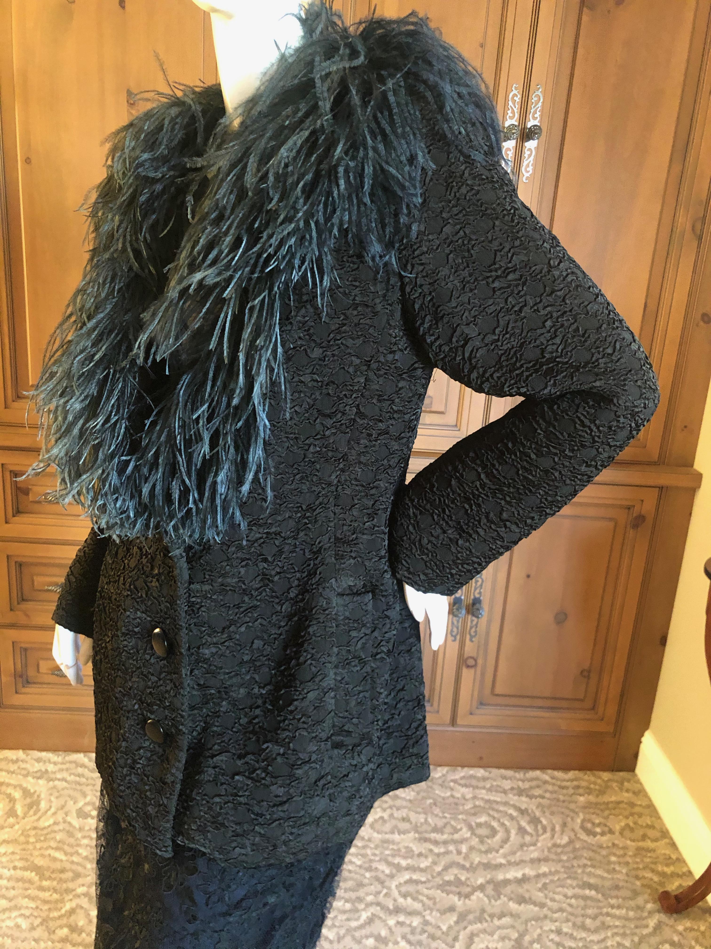 Women's Yves Saint Laurent Textured Vintage 1980's Coat with Ostrich Feather Collar For Sale