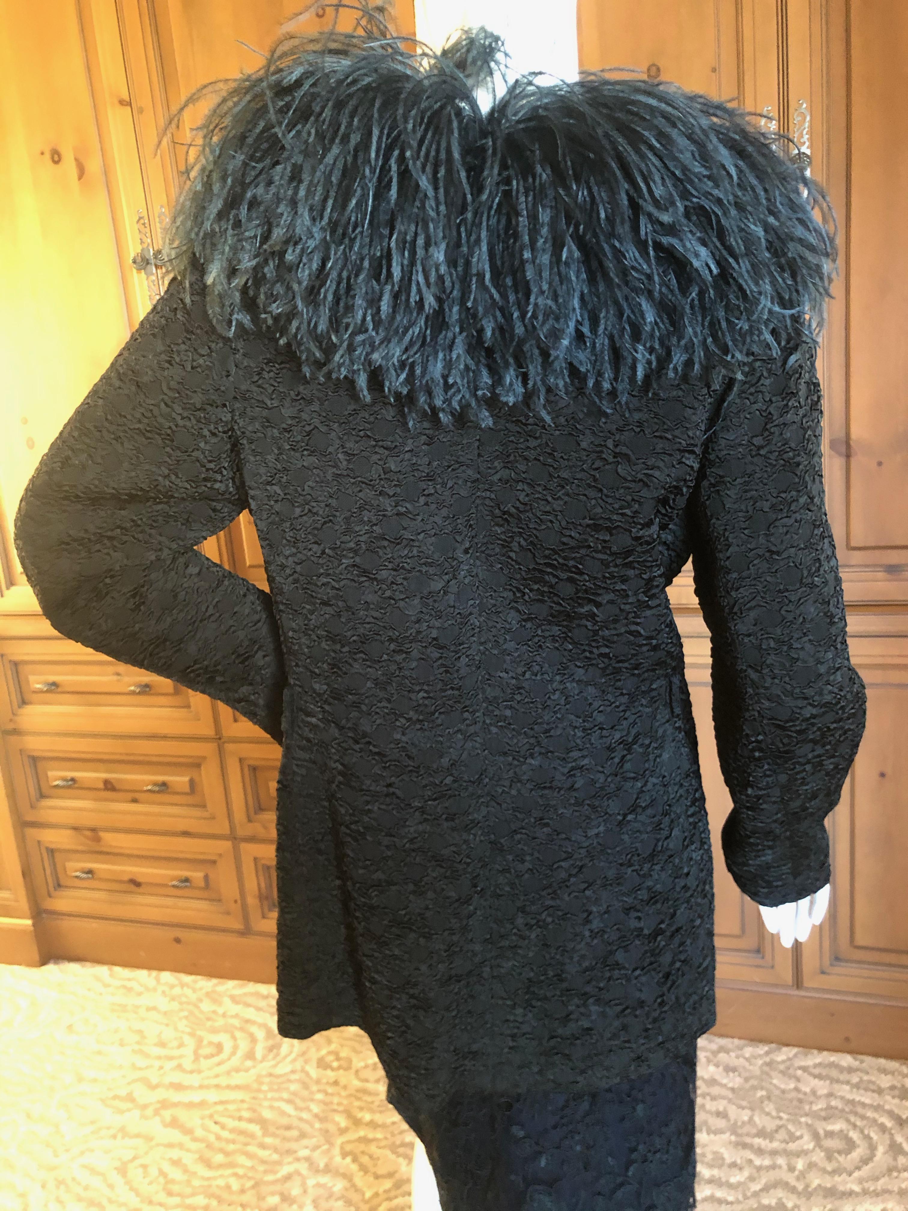 Yves Saint Laurent Textured Vintage 1980's Coat with Ostrich Feather Collar For Sale 1