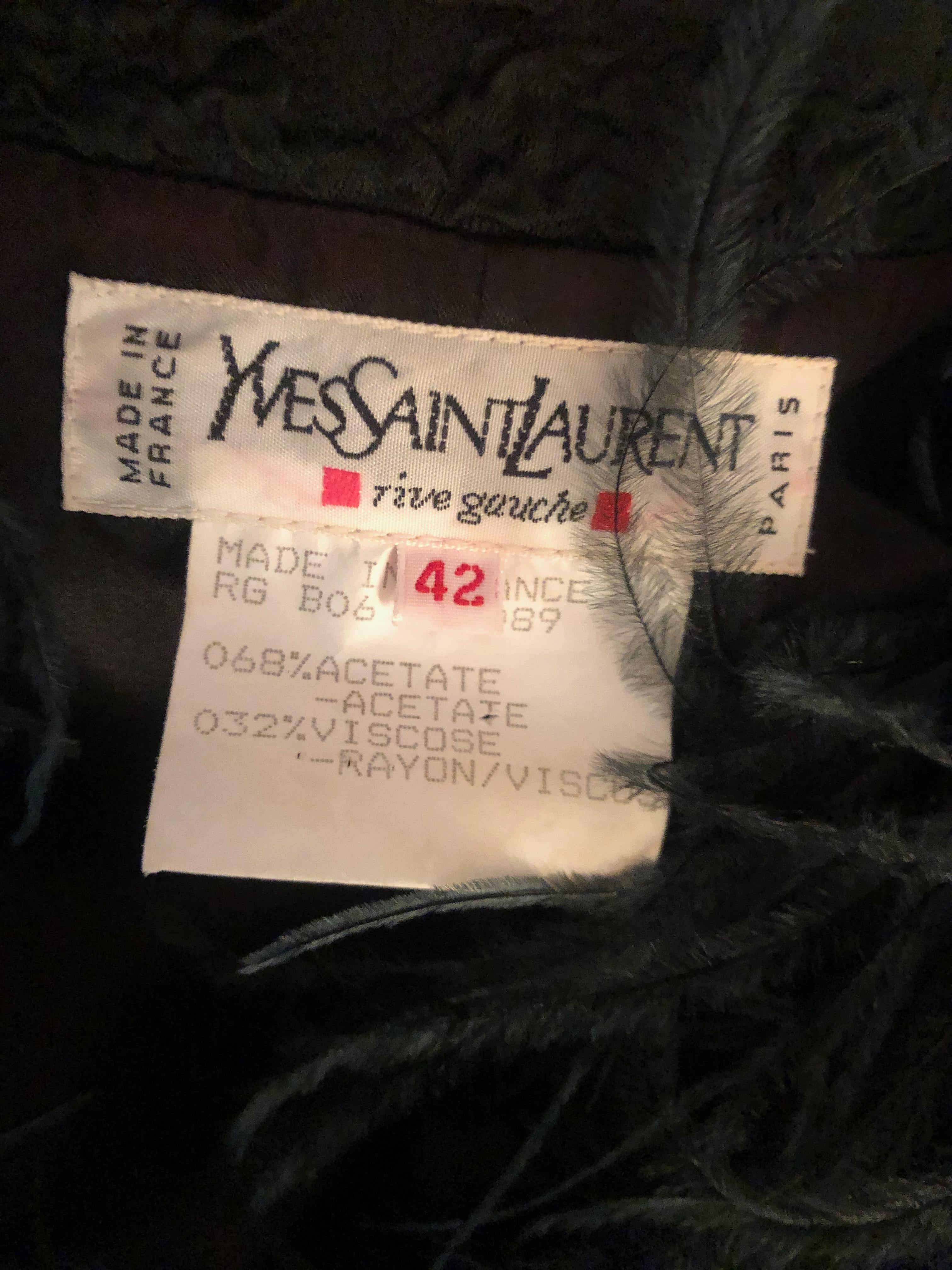 Yves Saint Laurent Textured Vintage 1980's Coat with Ostrich Feather Collar For Sale 2