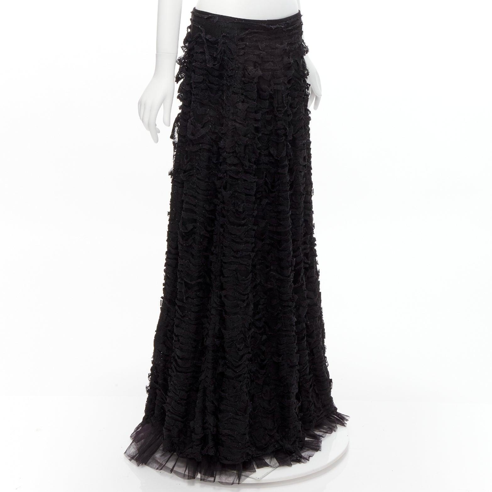Women's YVES SAINT LAURENT Tom Ford 2001 Vintage Runway black ribbon knit maxi skirt M