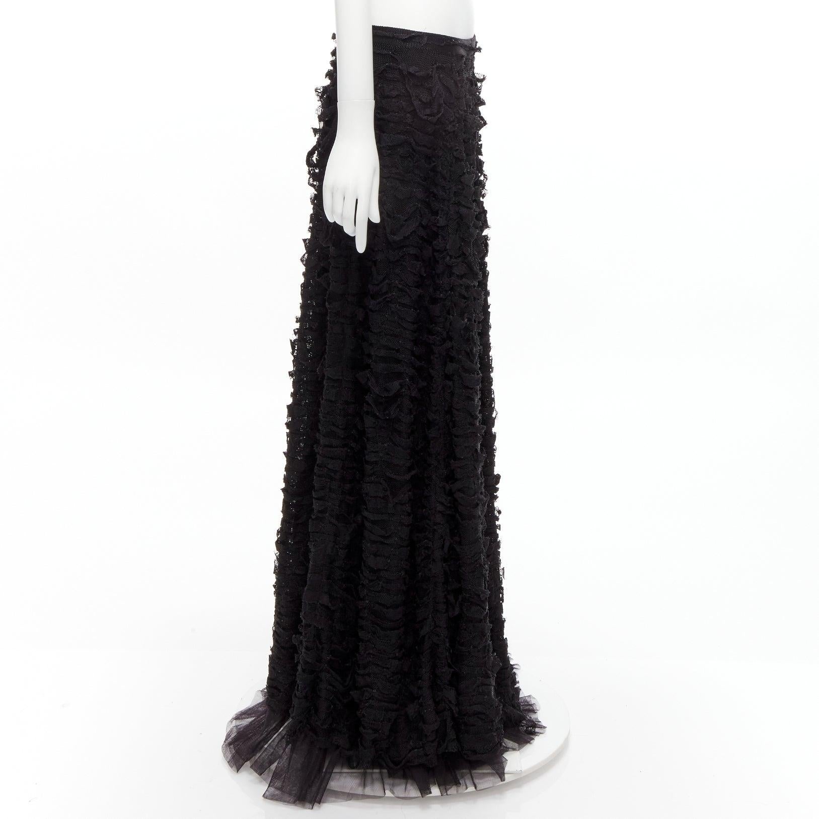 YVES SAINT LAURENT Tom Ford 2001 Vintage Runway black ribbon knit maxi skirt M 1