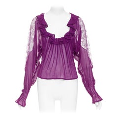 YVES SAINT LAURENT Tom Ford 2003 Laufsteg Vintage Seidenrüsche Spitze Batwing Top