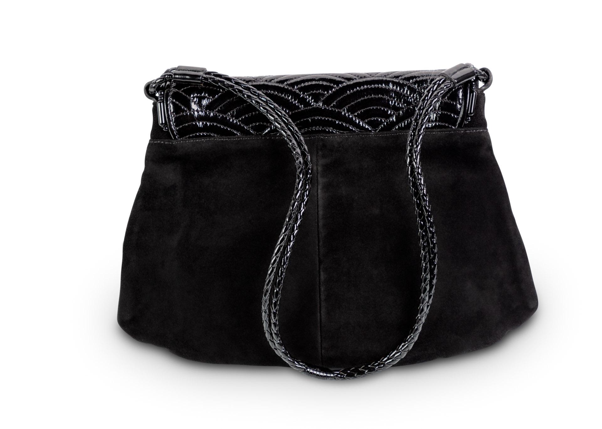 Women's Yves Saint Laurent Tom Ford Black Suede Patent Leather Jade Tassel Bag, 2004