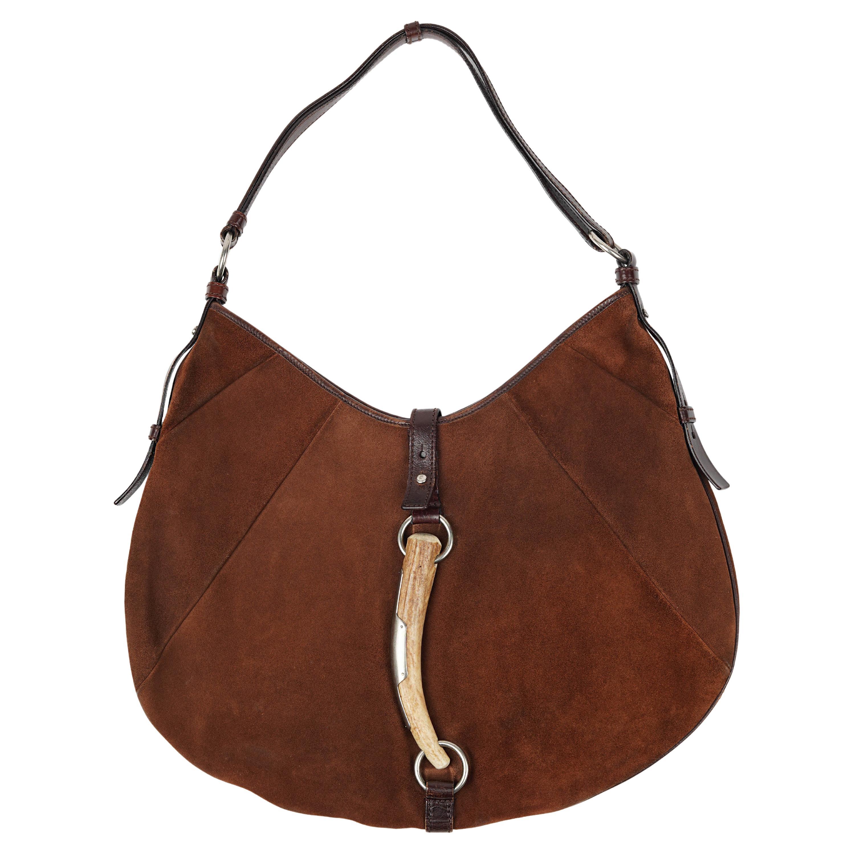 Yves Saint Laurent Tom Ford Era Brown Suede Mombasa Hobo Bag, 2000s
