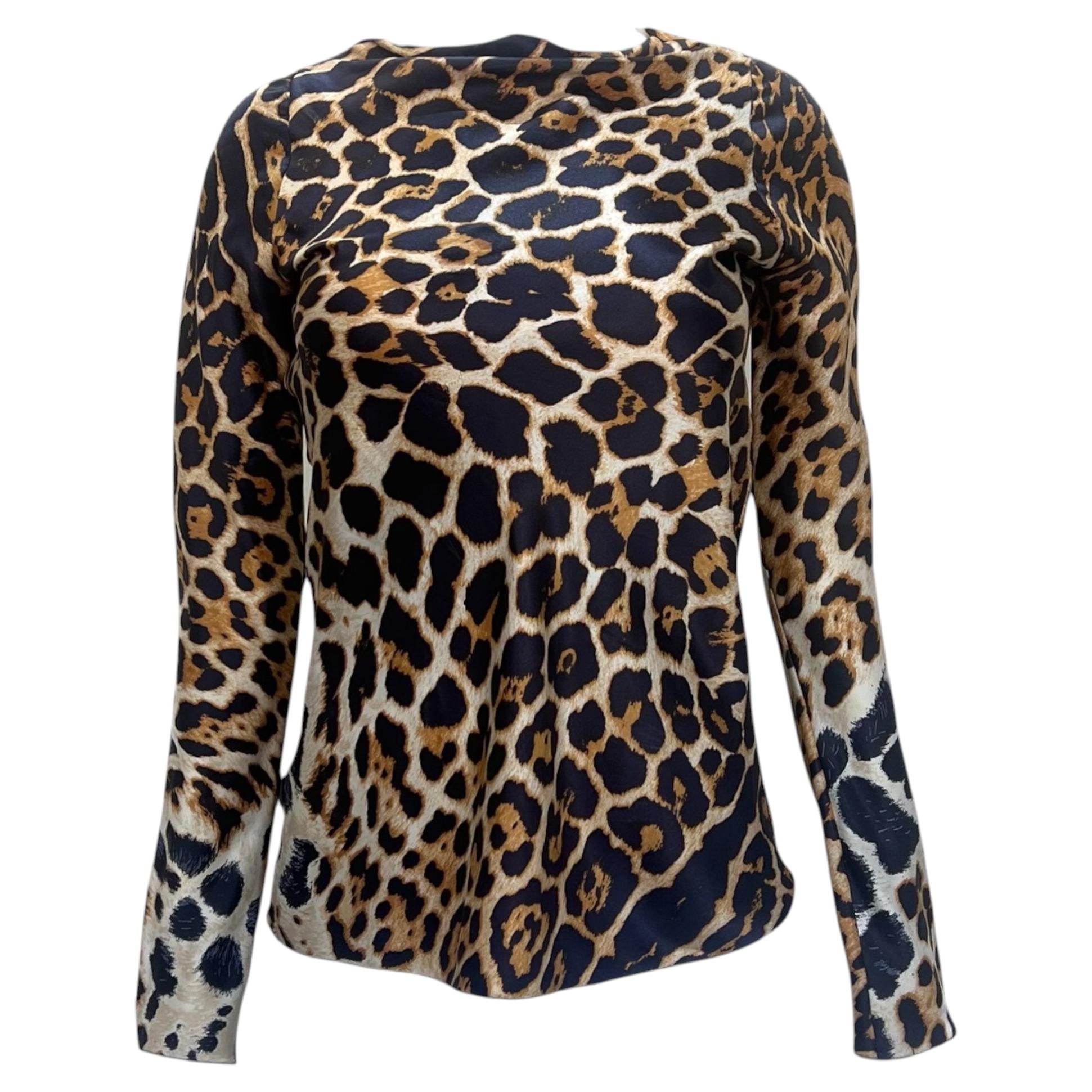 Yves Saint Laurent Tom Ford era SS 2002 Silk Leopard Print Long Sleeve Blouse