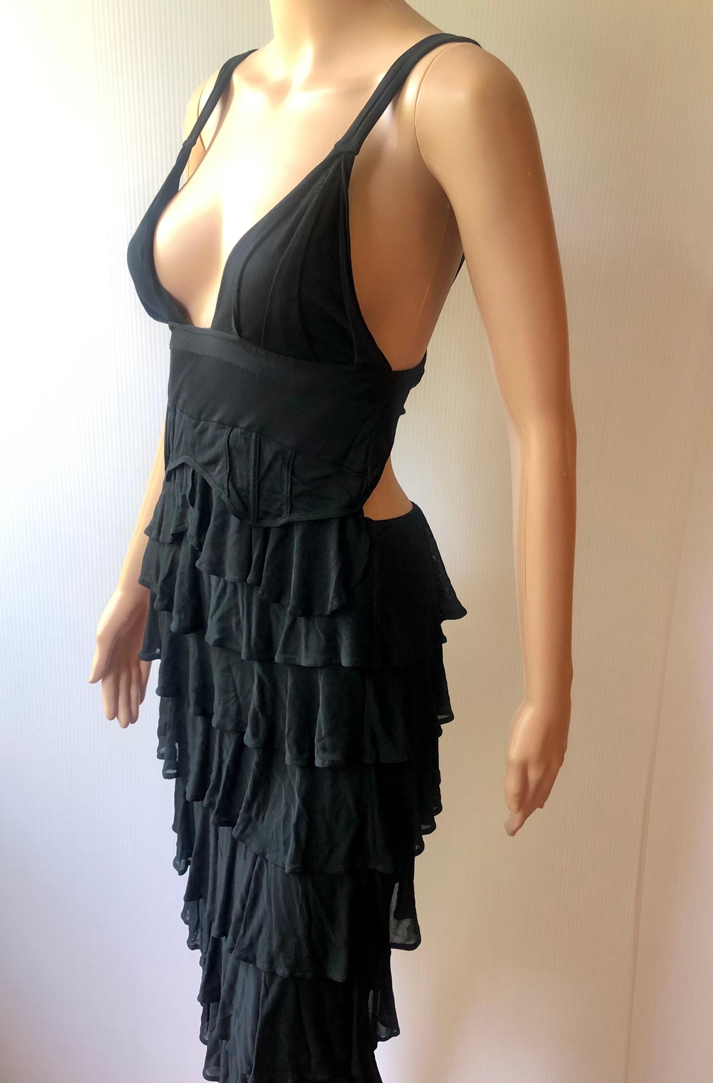 black sheer ruffle dress