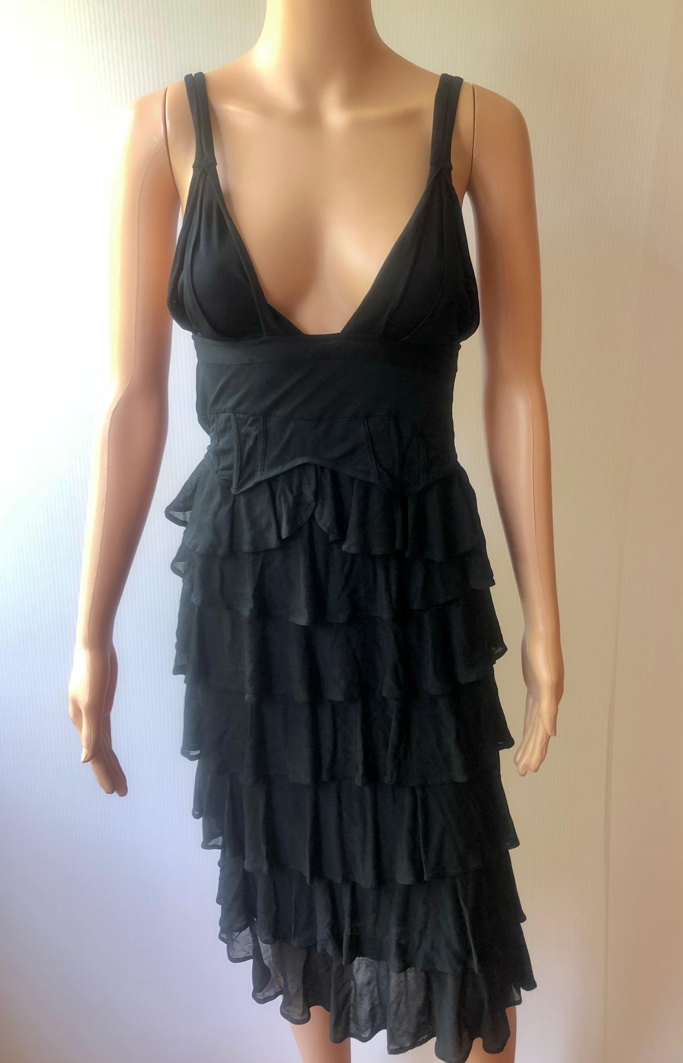 Yves Saint Laurent Tom Ford F/W 2003 Bra Cutout Semi-Sheer Black Ruffle Dress  In Good Condition For Sale In Naples, FL