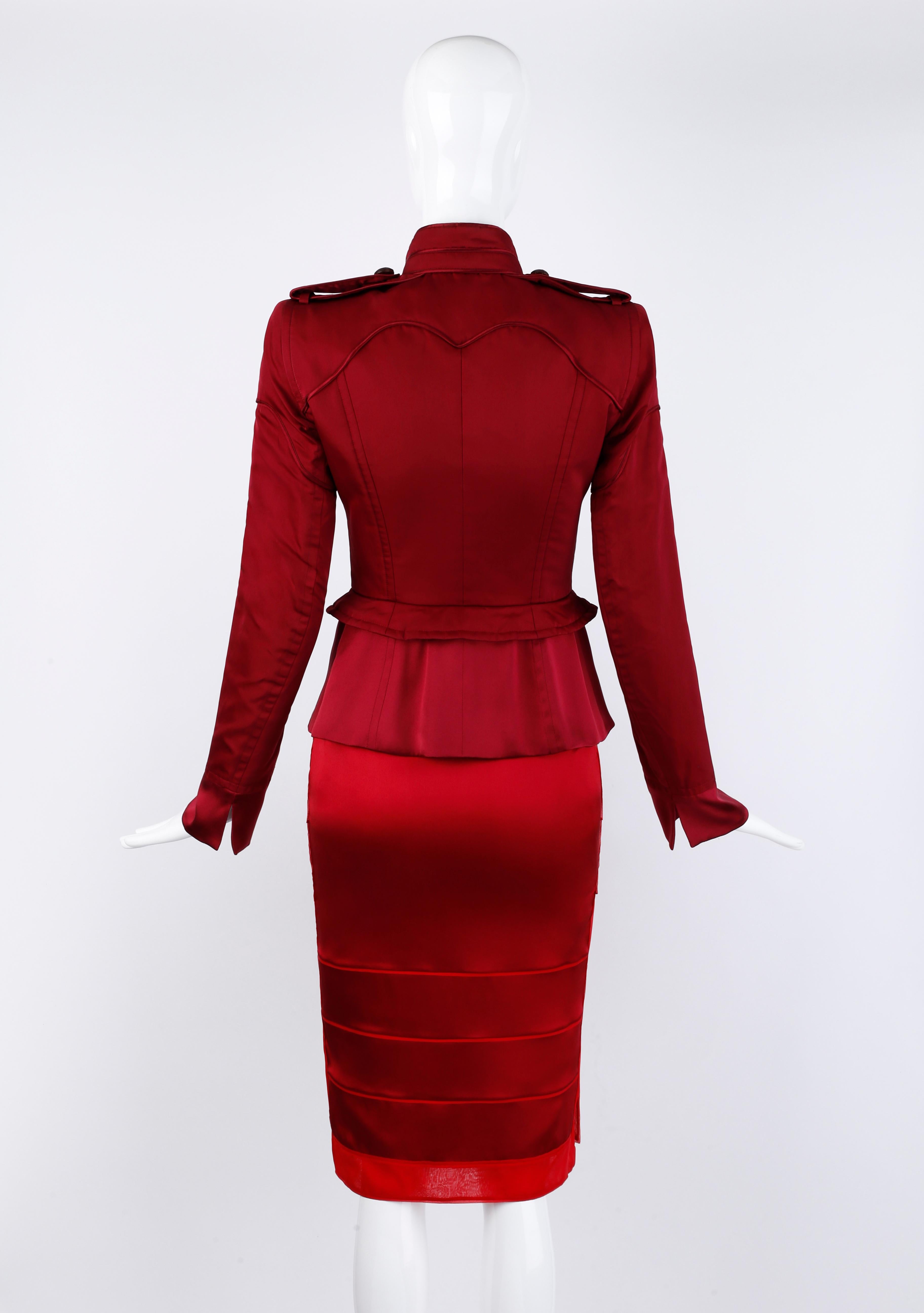Women's Yves Saint Laurent Tom Ford F/W 2004 Red Maroon Silk Evening Jacket & Skirt Suit For Sale