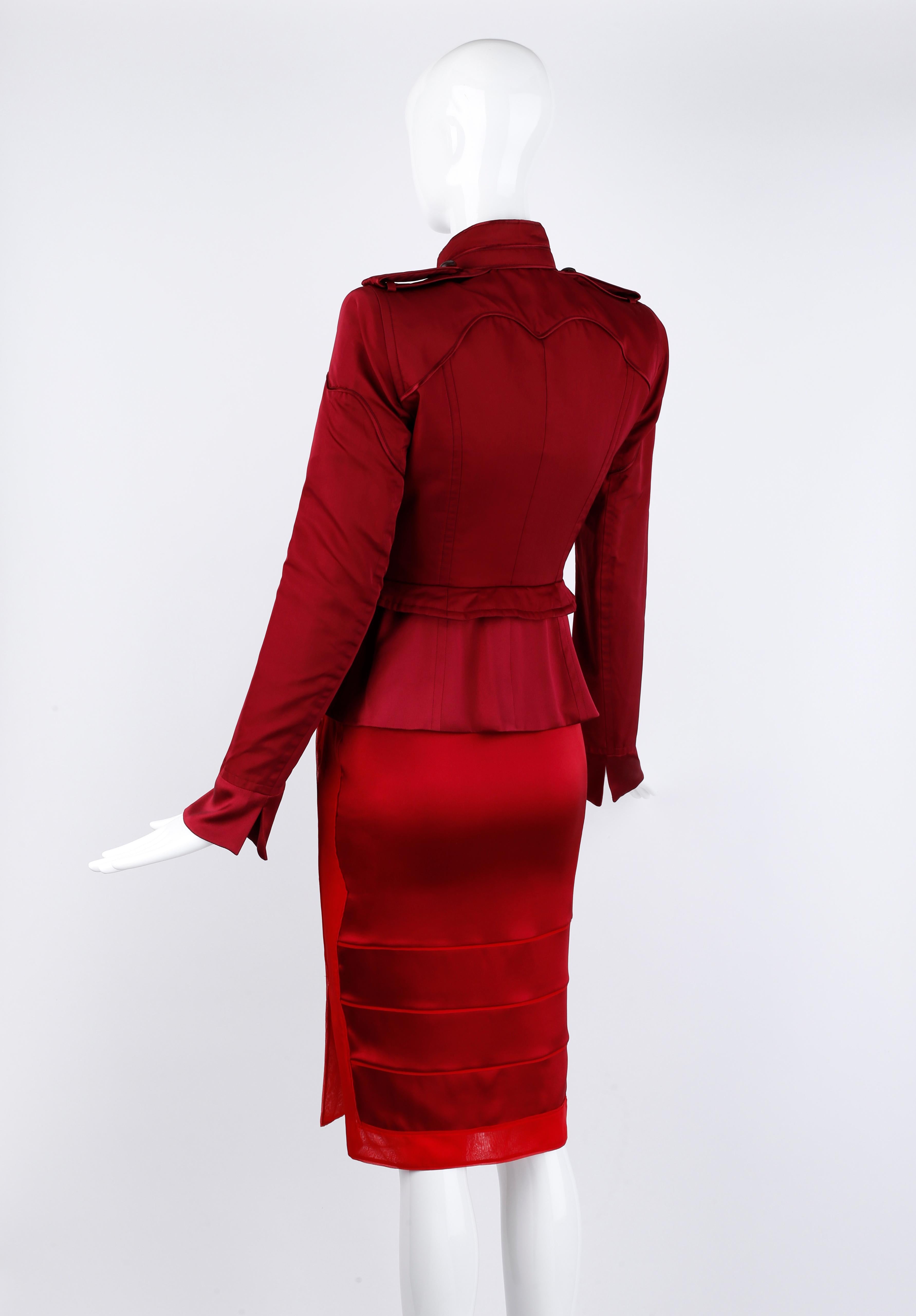 Yves Saint Laurent Tom Ford F/W 2004 Red Maroon Silk Evening Jacket & Skirt Suit For Sale 1