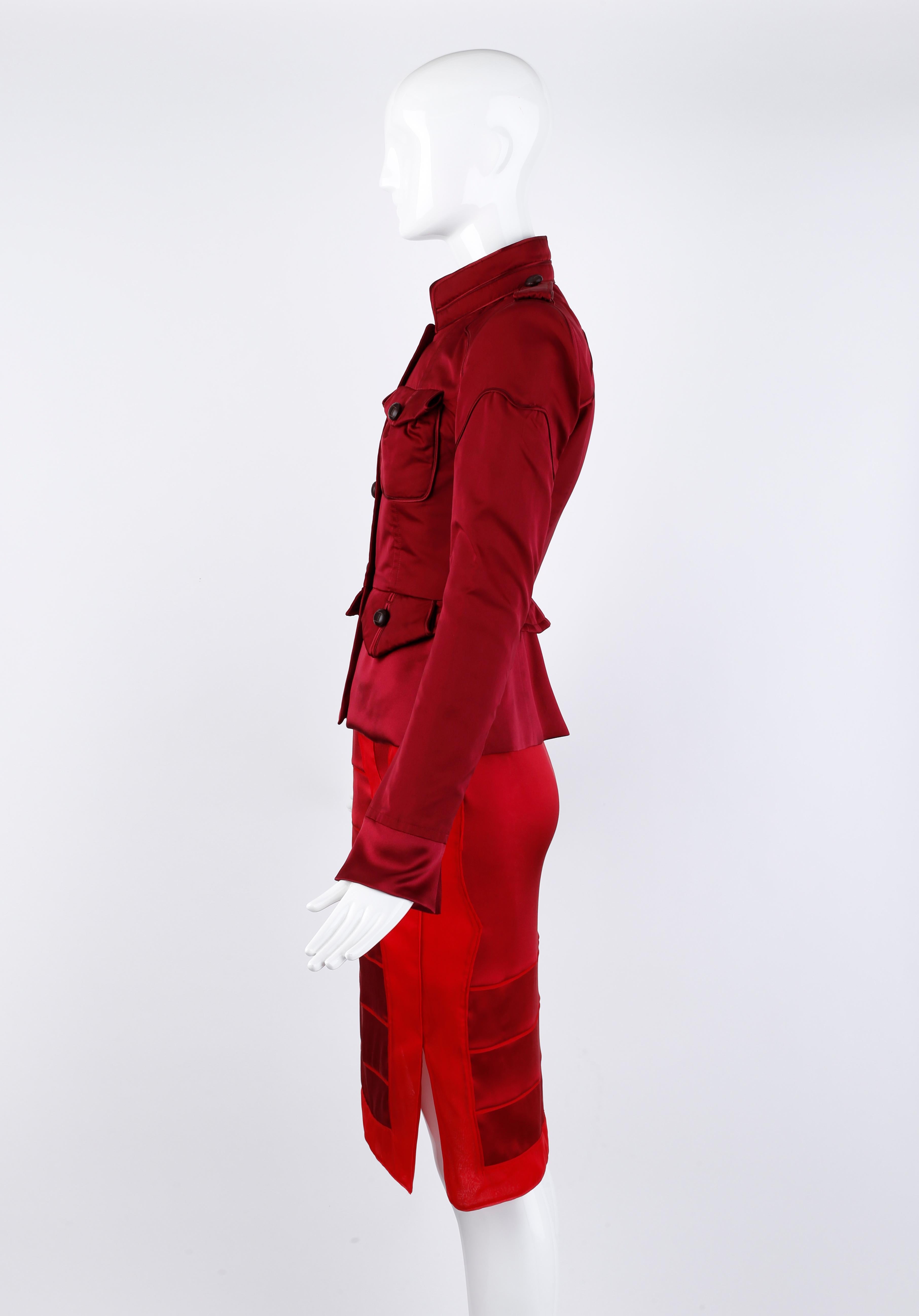 Yves Saint Laurent Tom Ford - Ensemble veste et jupe de soirée en soie rouge marron, automne-hiver 2004 en vente 2