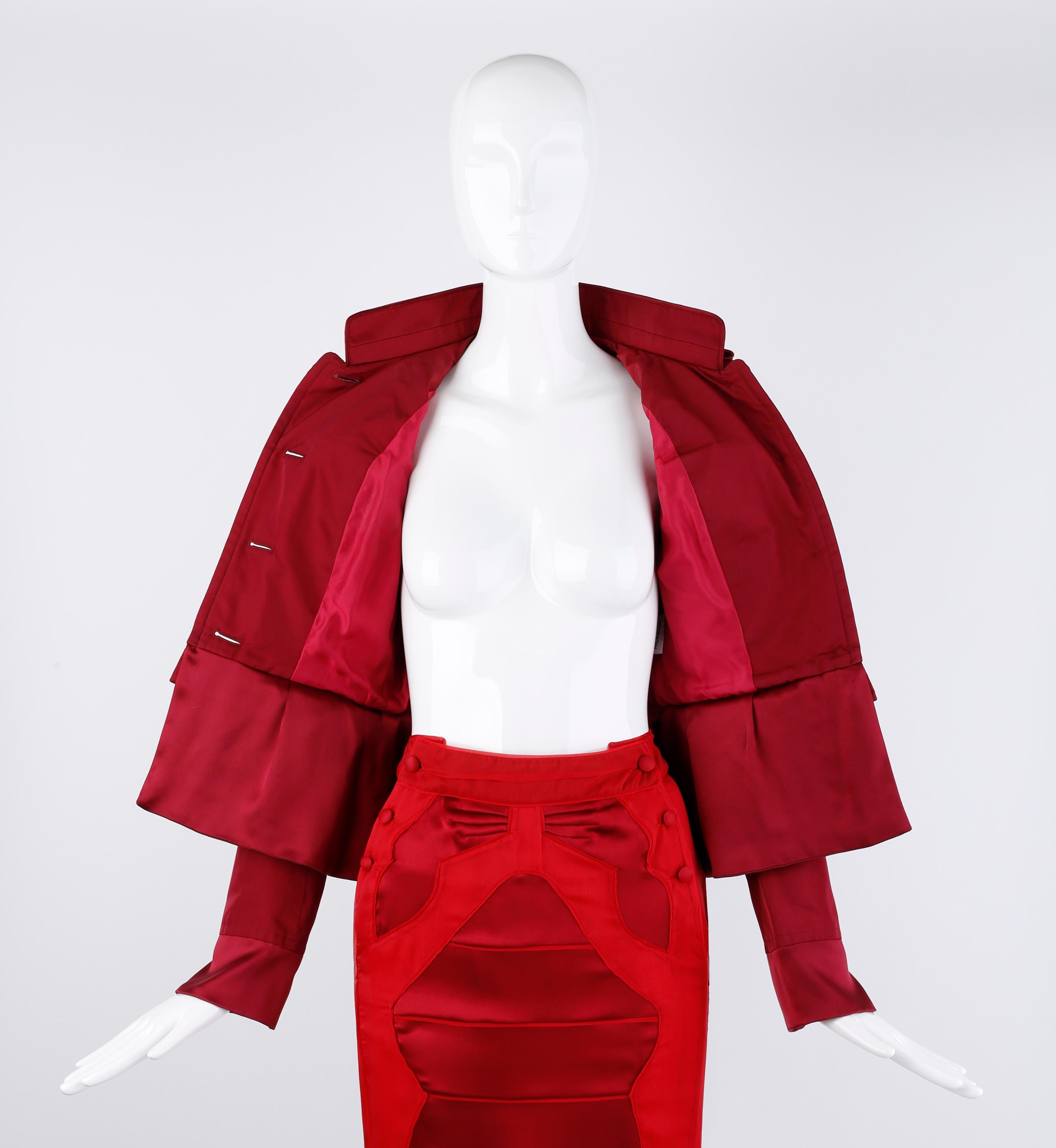 Yves Saint Laurent Tom Ford F/W 2004 Red Maroon Silk Evening Jacket & Skirt Suit For Sale 3