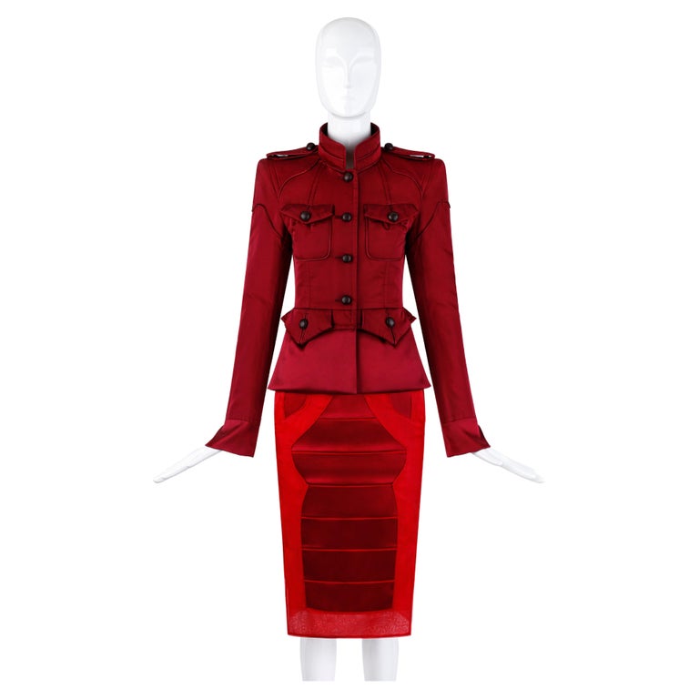Yves Saint Laurent Tom Ford F/W 2004 Red Maroon Silk Evening Jacket and  Skirt Suit For Sale at 1stDibs