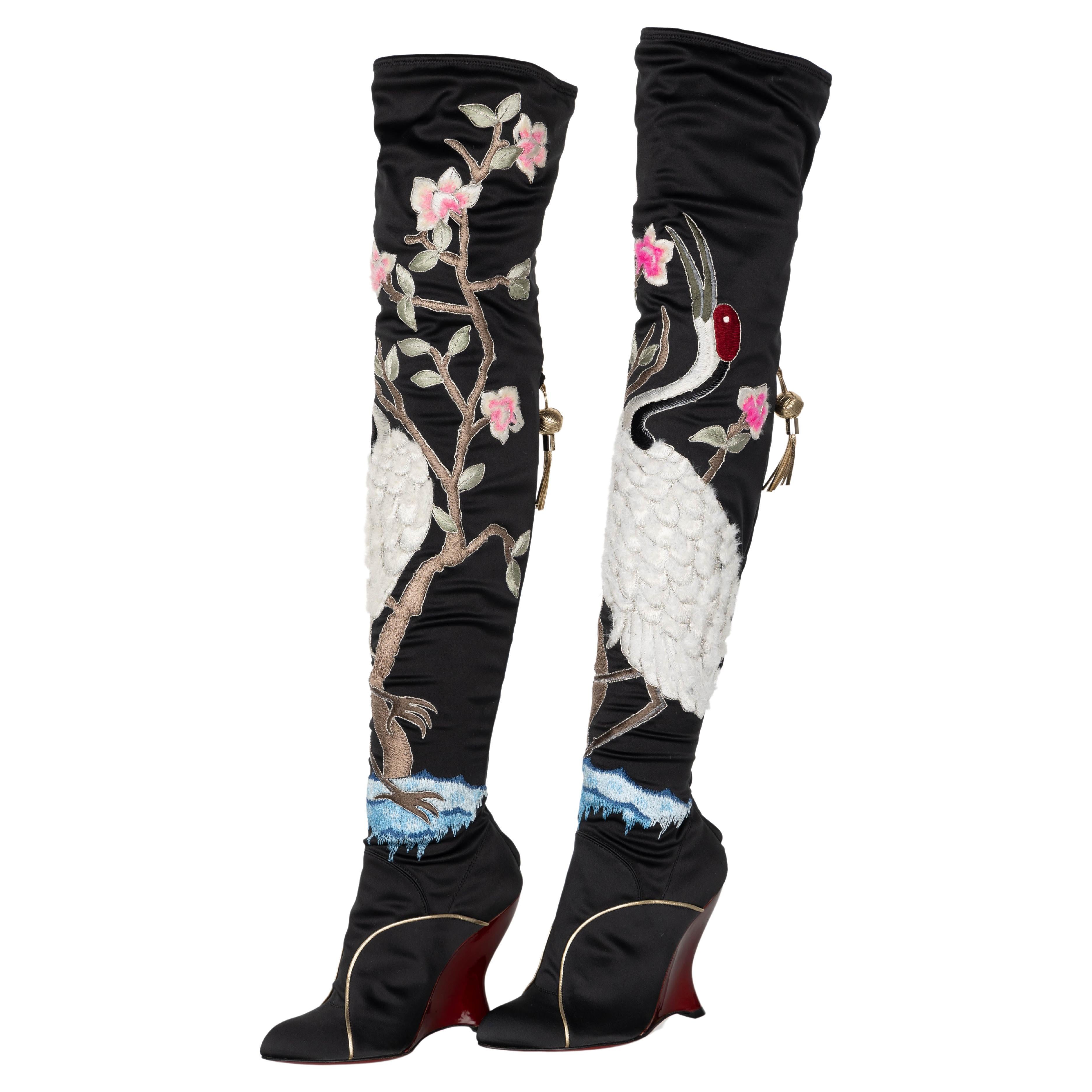 Yves Saint Laurent Tom Ford F/W 2004 Silk Embroidered Boots YSL For Sale at  1stDibs