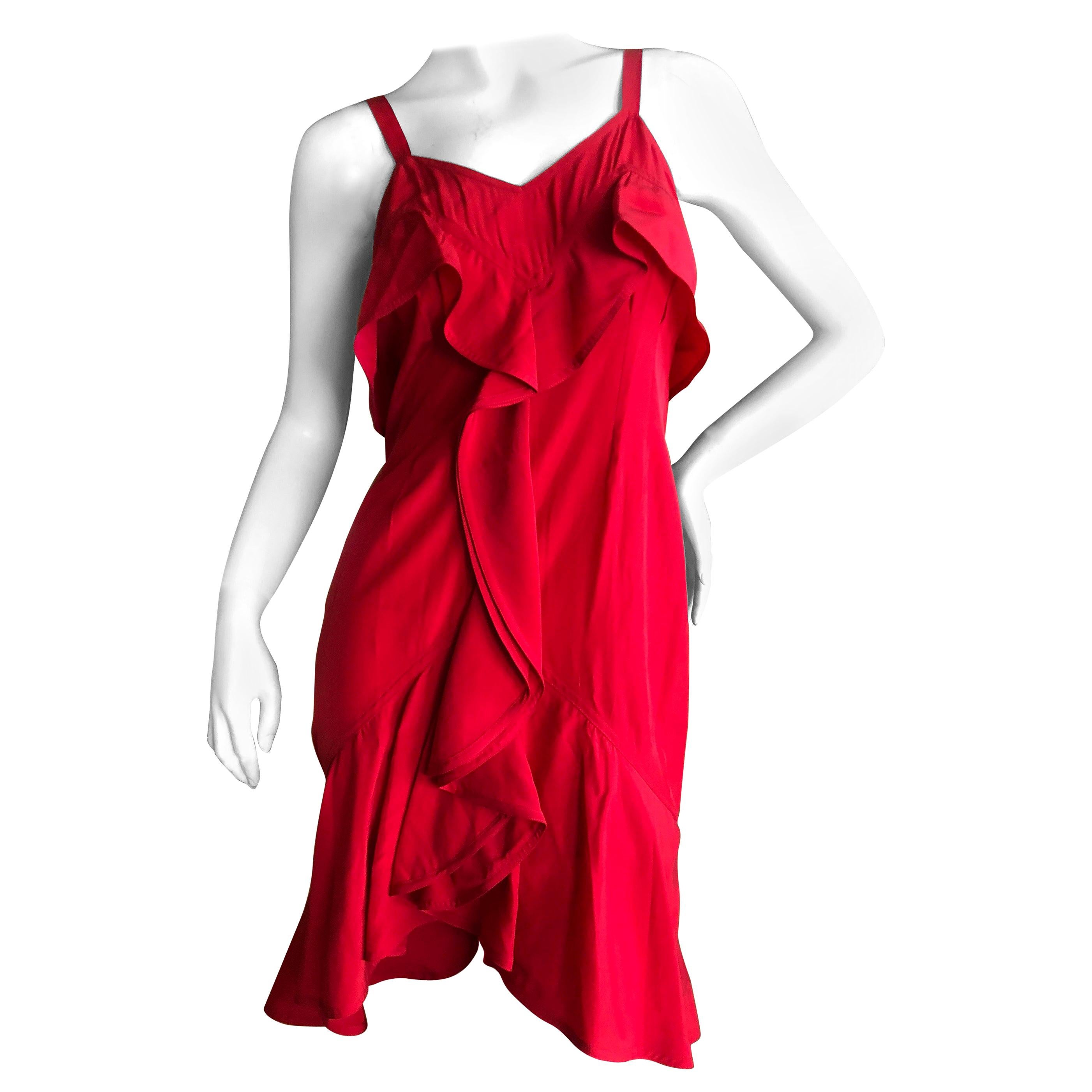 Yves Saint Laurent Tom Ford Fall 2003 Look 1 Red Ruffle Silk Dress For Sale