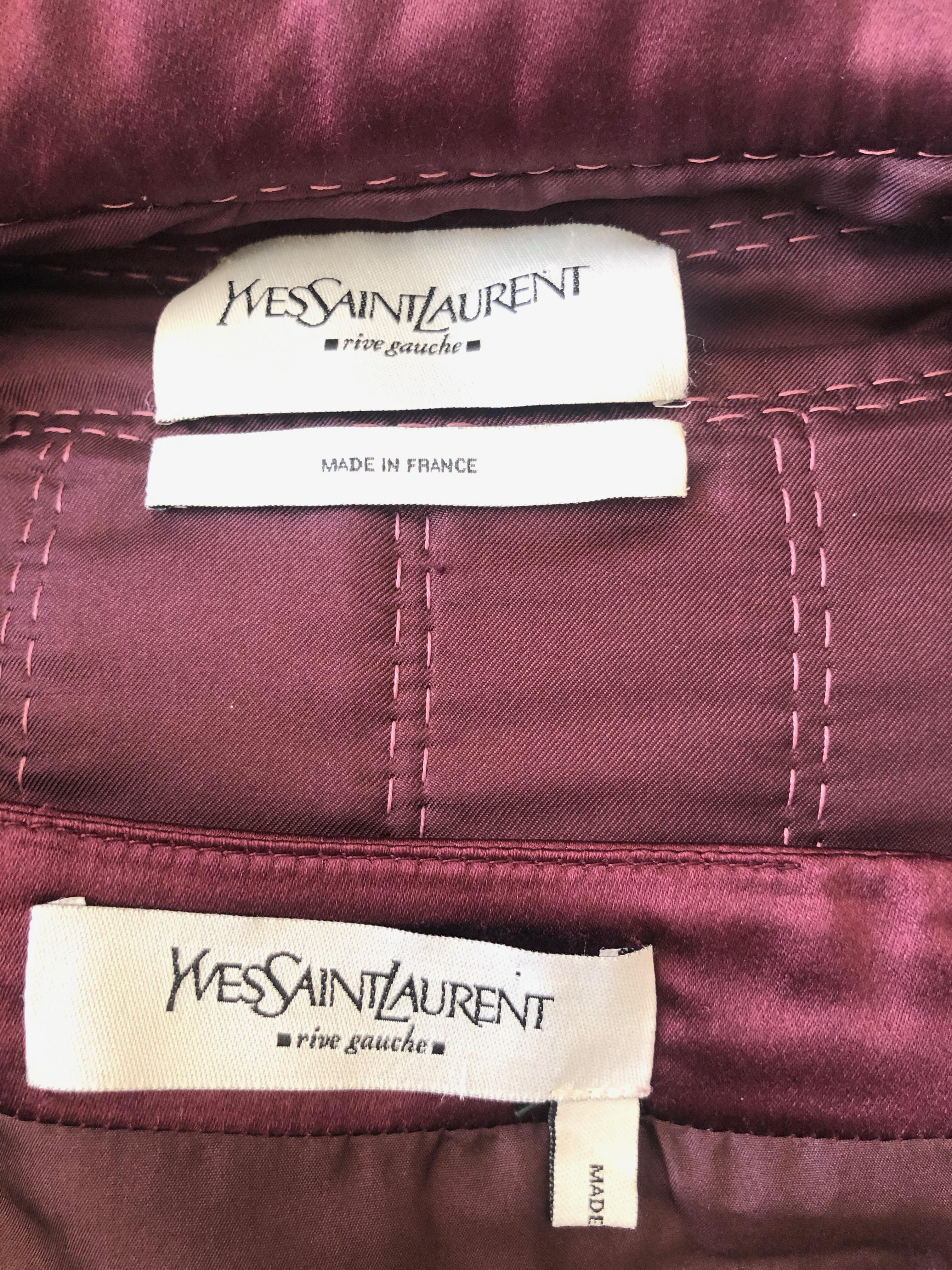 Yves Saint Laurent Tom Ford Fall 2004 Burgundy Silk Pagoda Shoulder Skirt Suit For Sale 4
