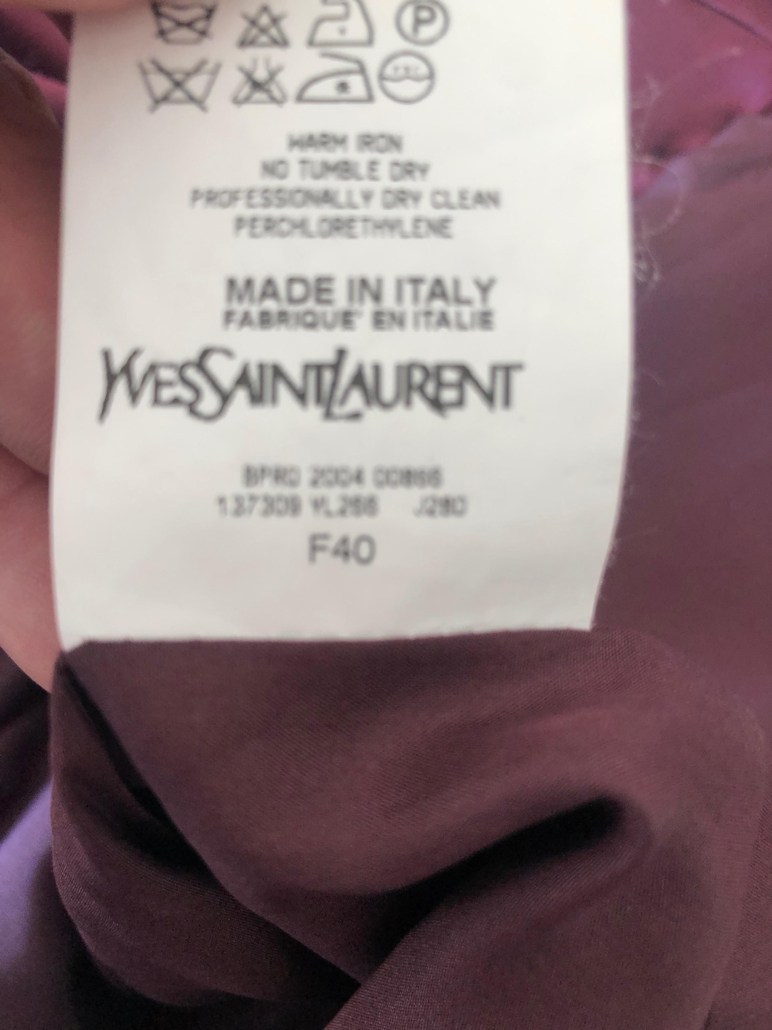 Yves Saint Laurent Tom Ford Fall 2004 Burgundy Silk Pagoda Shoulder Skirt Suit For Sale 5