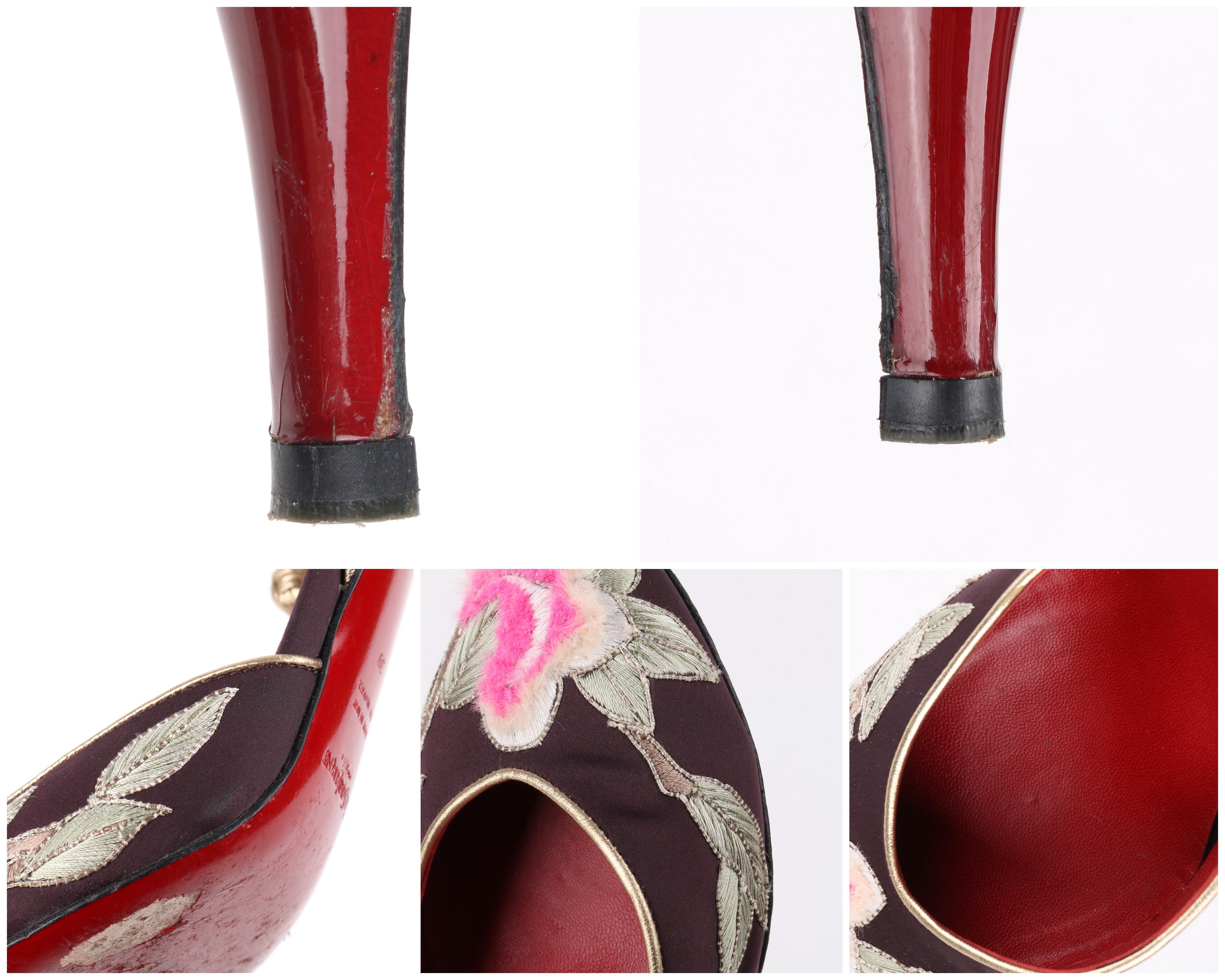 YVES SAINT LAURENT Tom Ford Fall 2004 “Opium” Lotus Floral Embroidered Heels 39 4