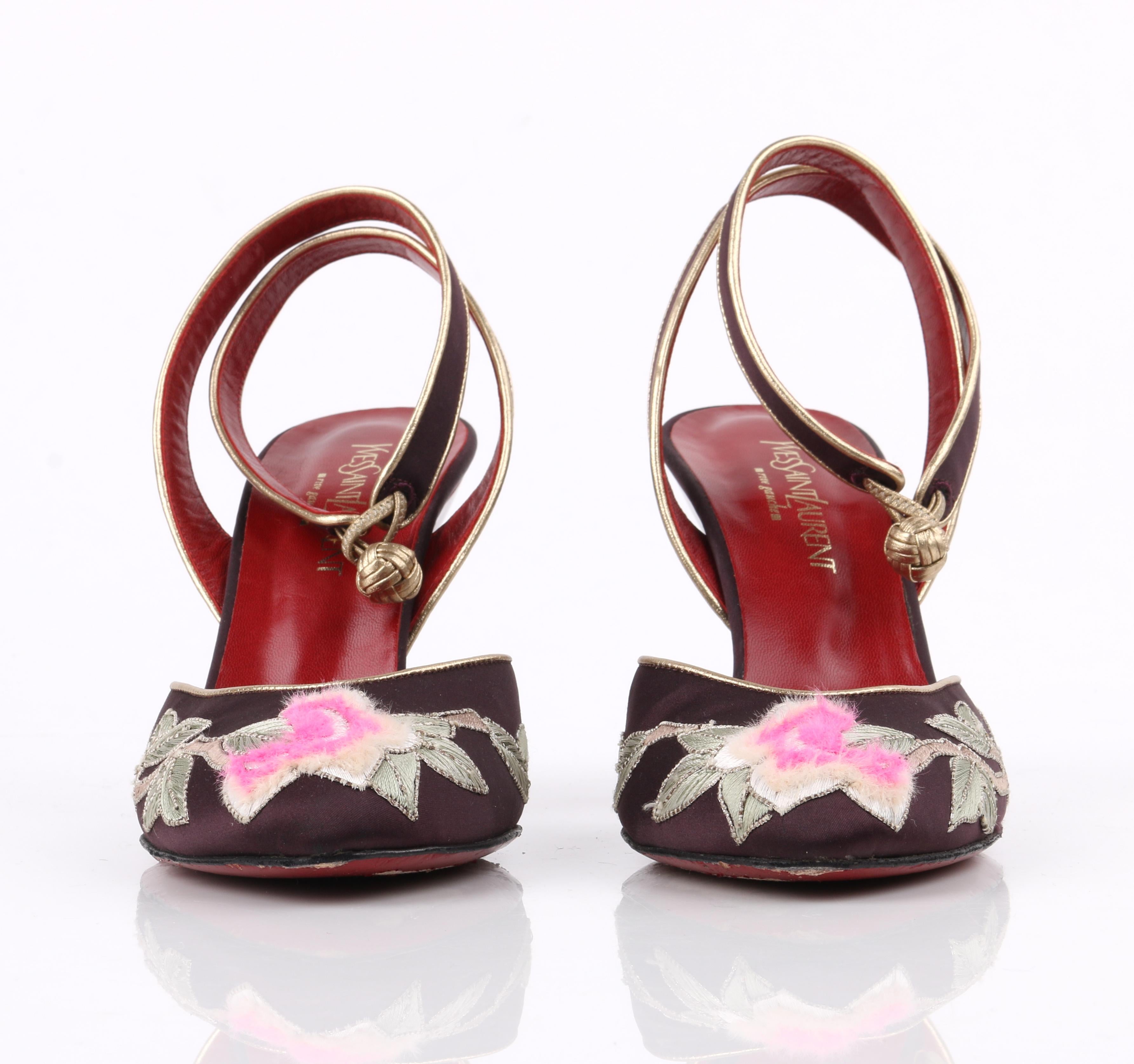YVES SAINT LAURENT Tom Ford Fall 2004 “Opium” Lotus Floral Embroidered Heels 39  In Good Condition In Thiensville, WI