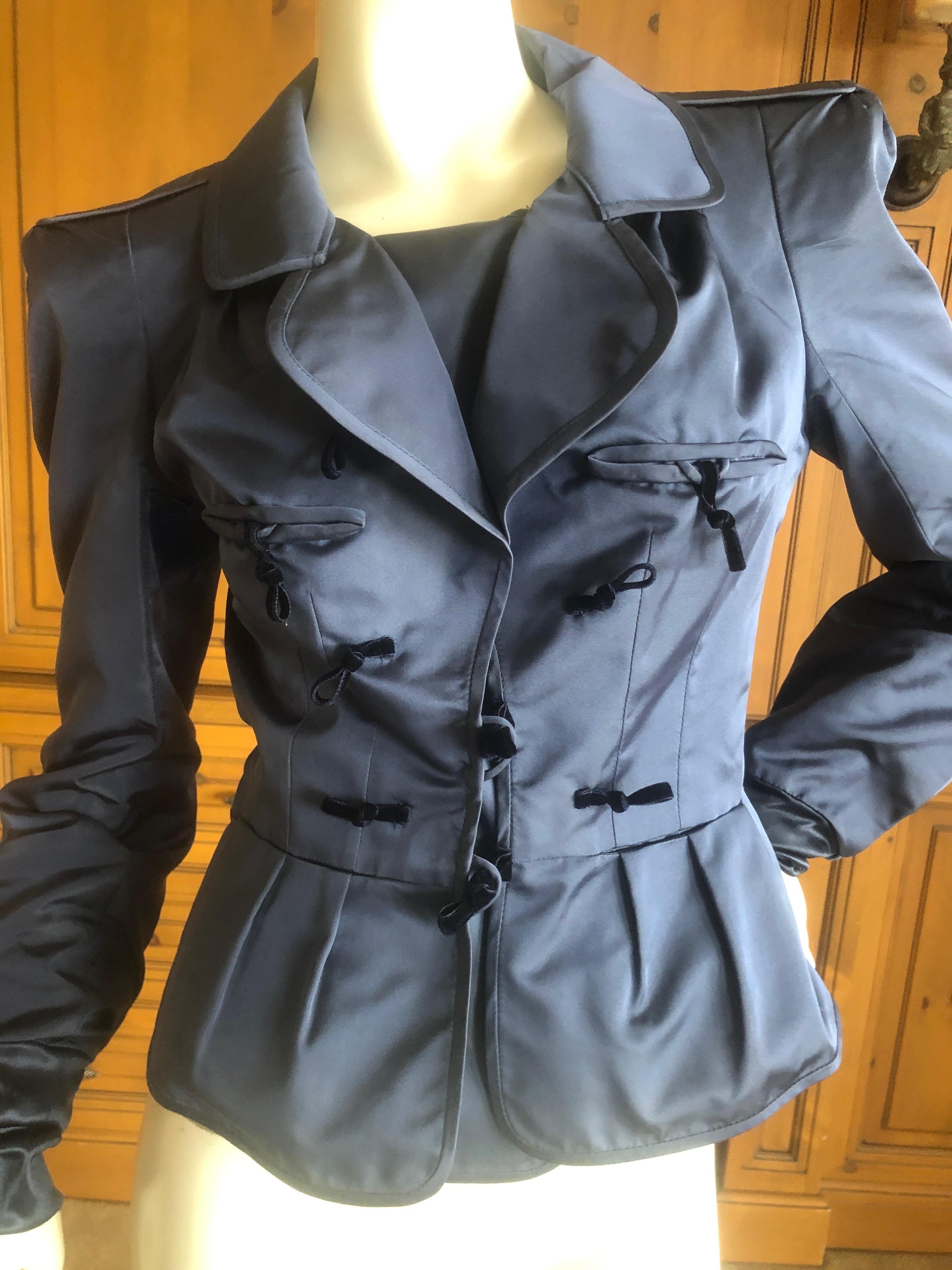 Yves Saint Laurent Tom Ford Fall 2004 Teal Blue Silk Pagoda Shoulder Jacket In Excellent Condition For Sale In Cloverdale, CA