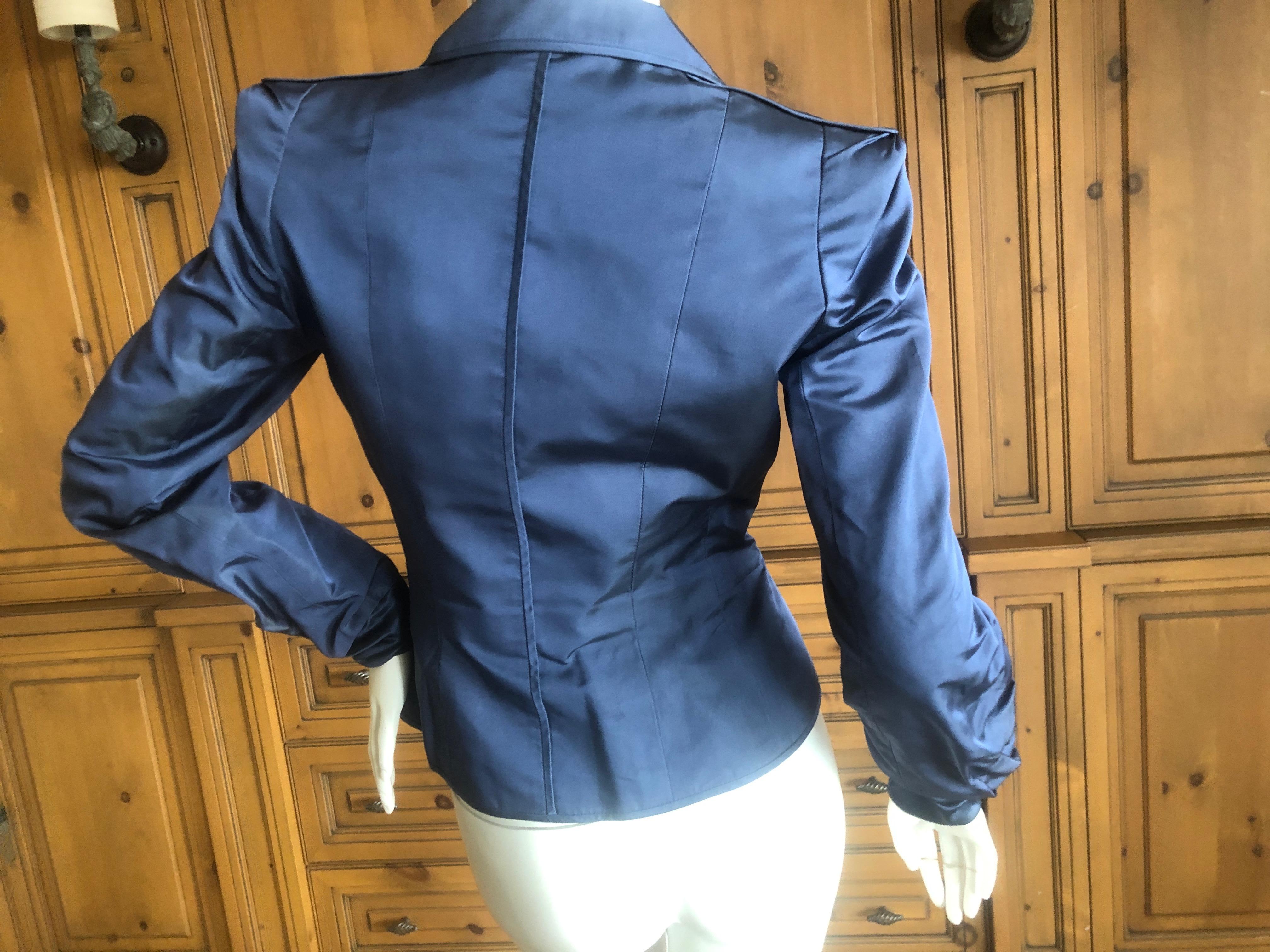 Yves Saint Laurent Tom Ford Fall 2004 Teal Blue Silk Pagoda Shoulder Jacket For Sale 1